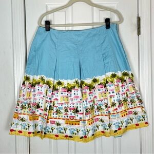 Talbots Petites Watercolor Santorini Vacation Village A-Line Skirt